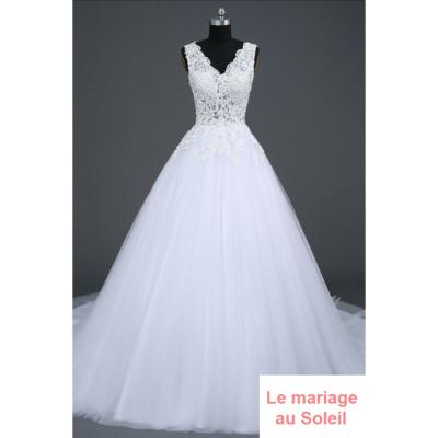Achat en ligne Robe de mariée Lorane Bretelle dentelle transparente tulle blanche T 34 à 54